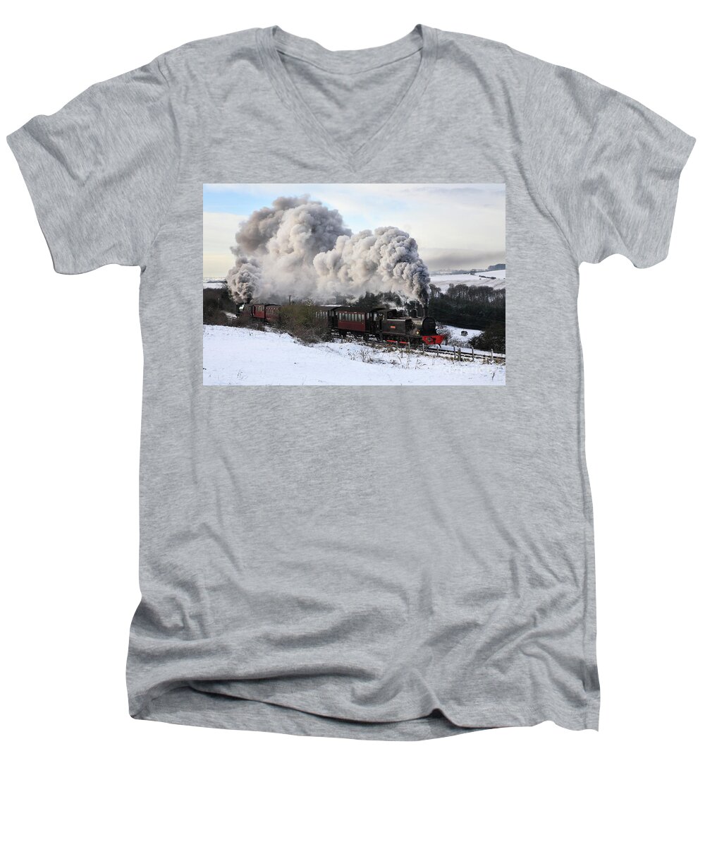 Tanfield Railway Men's V-Neck T-Shirt featuring the photograph Polar Express Tanfield Railway by Bryan Attewell