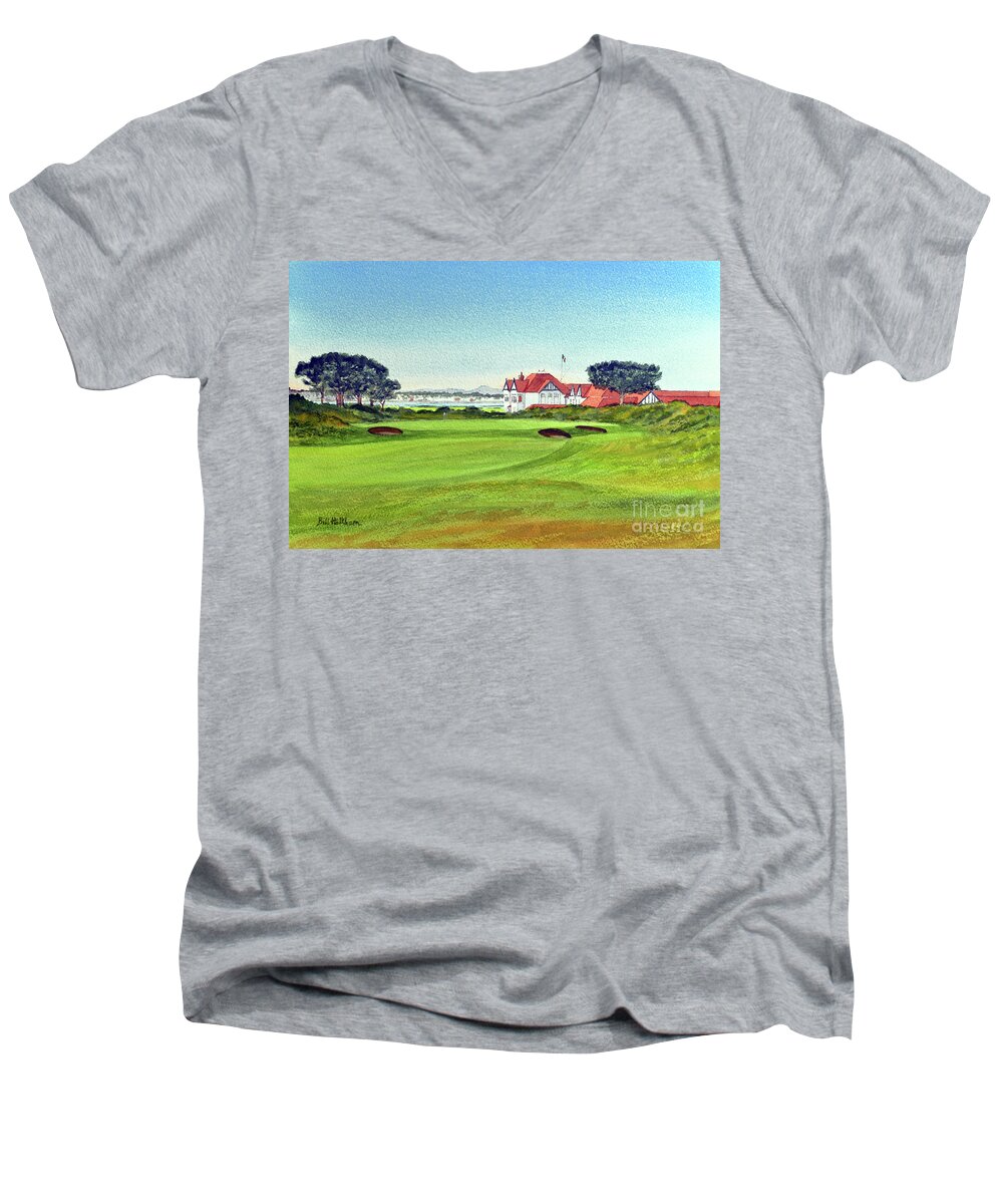 Portmarnock Golf Course Painting Men's V-Neck T-Shirt featuring the painting Portmarnock Golf Course County Dublin Ireland by Bill Holkham