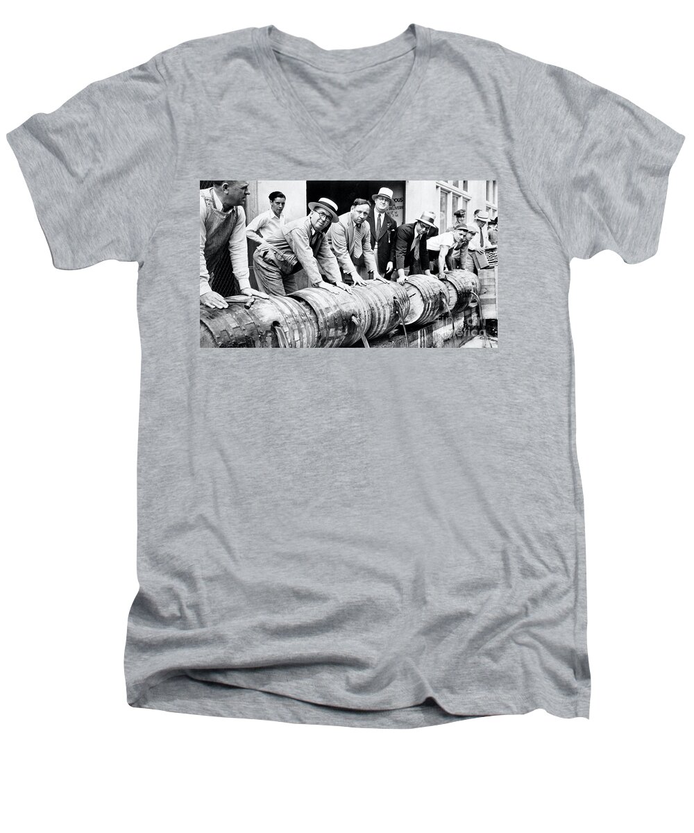 Prohibition Men's V-Neck T-Shirt featuring the photograph Prohibition Barrel Dumping by Jennifer Camp