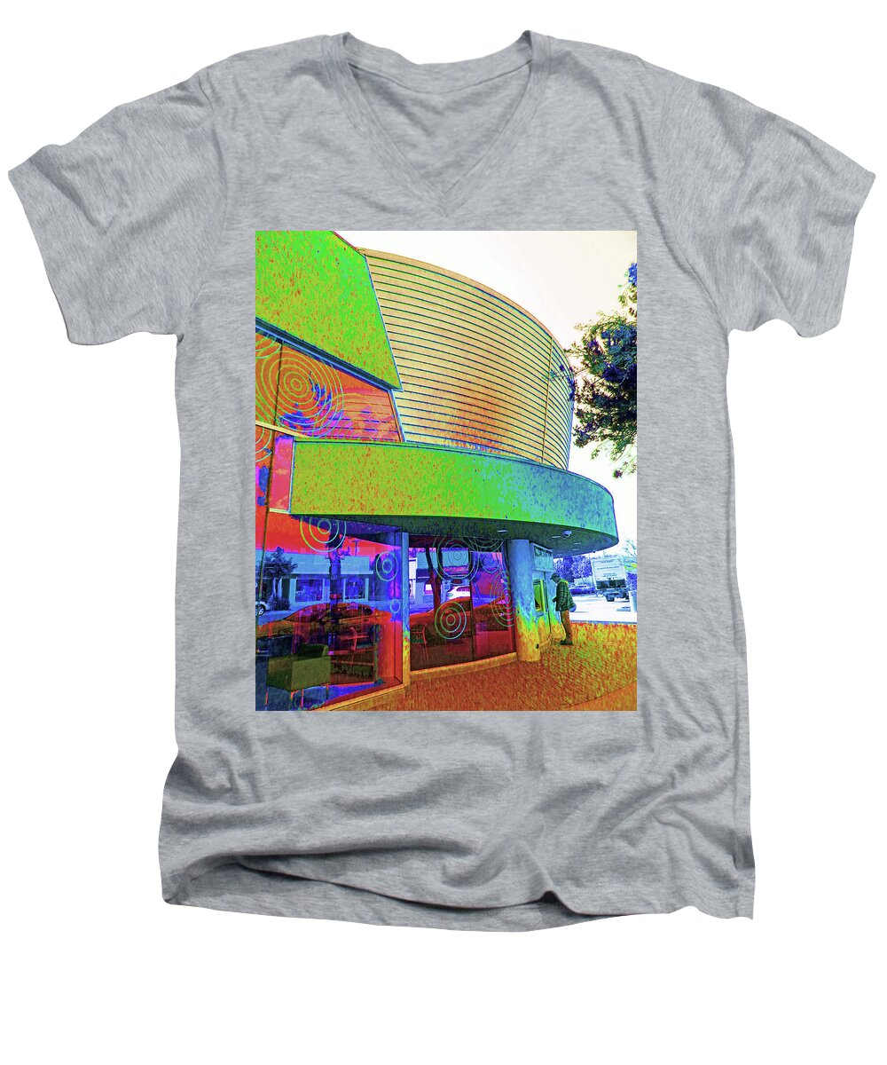 Architecture Men's V-Neck T-Shirt featuring the photograph Psychedelic 60's Building by Andrew Lawrence