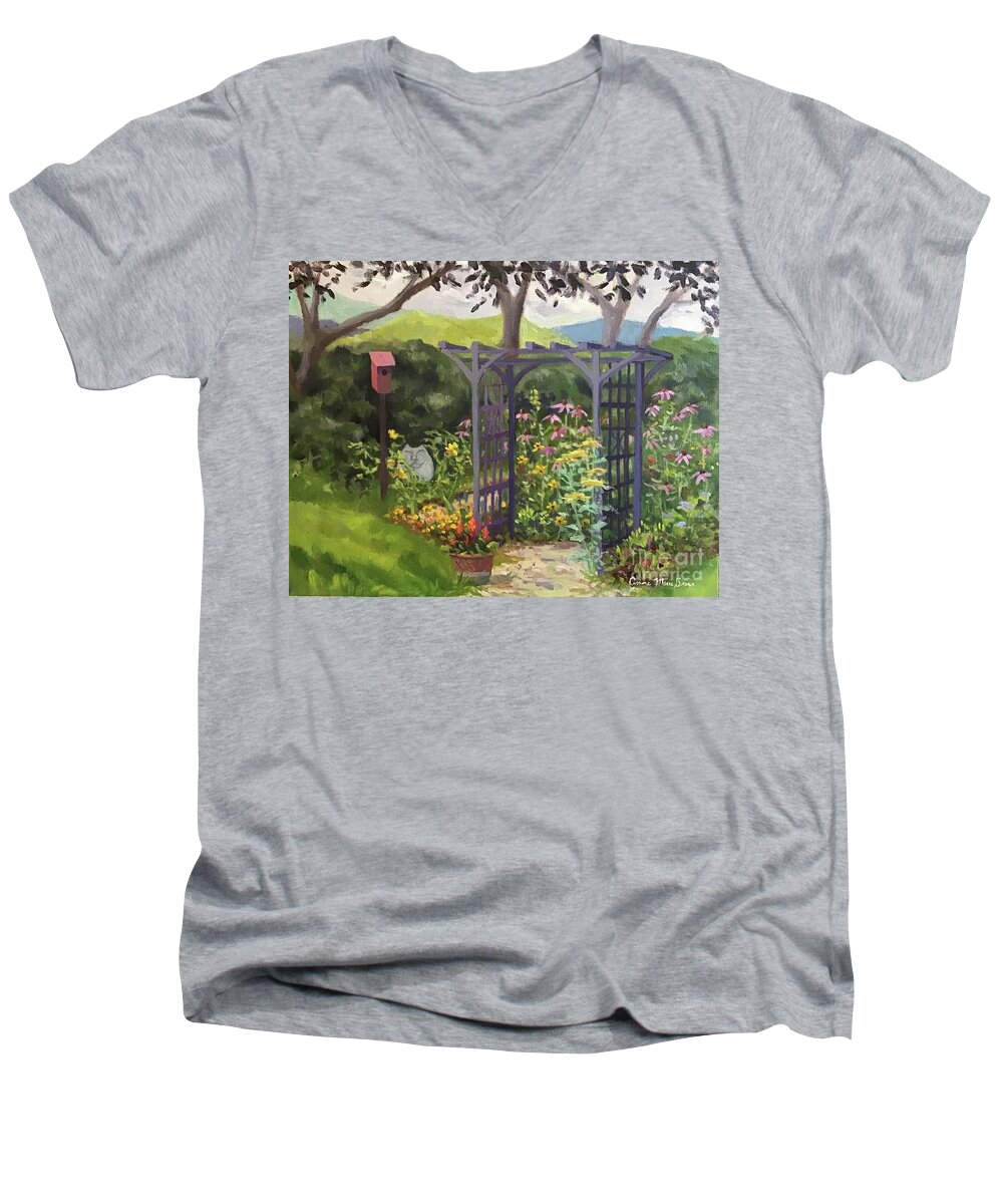 Arch Men's V-Neck T-Shirt featuring the painting Purple Arch by Anne Marie Brown