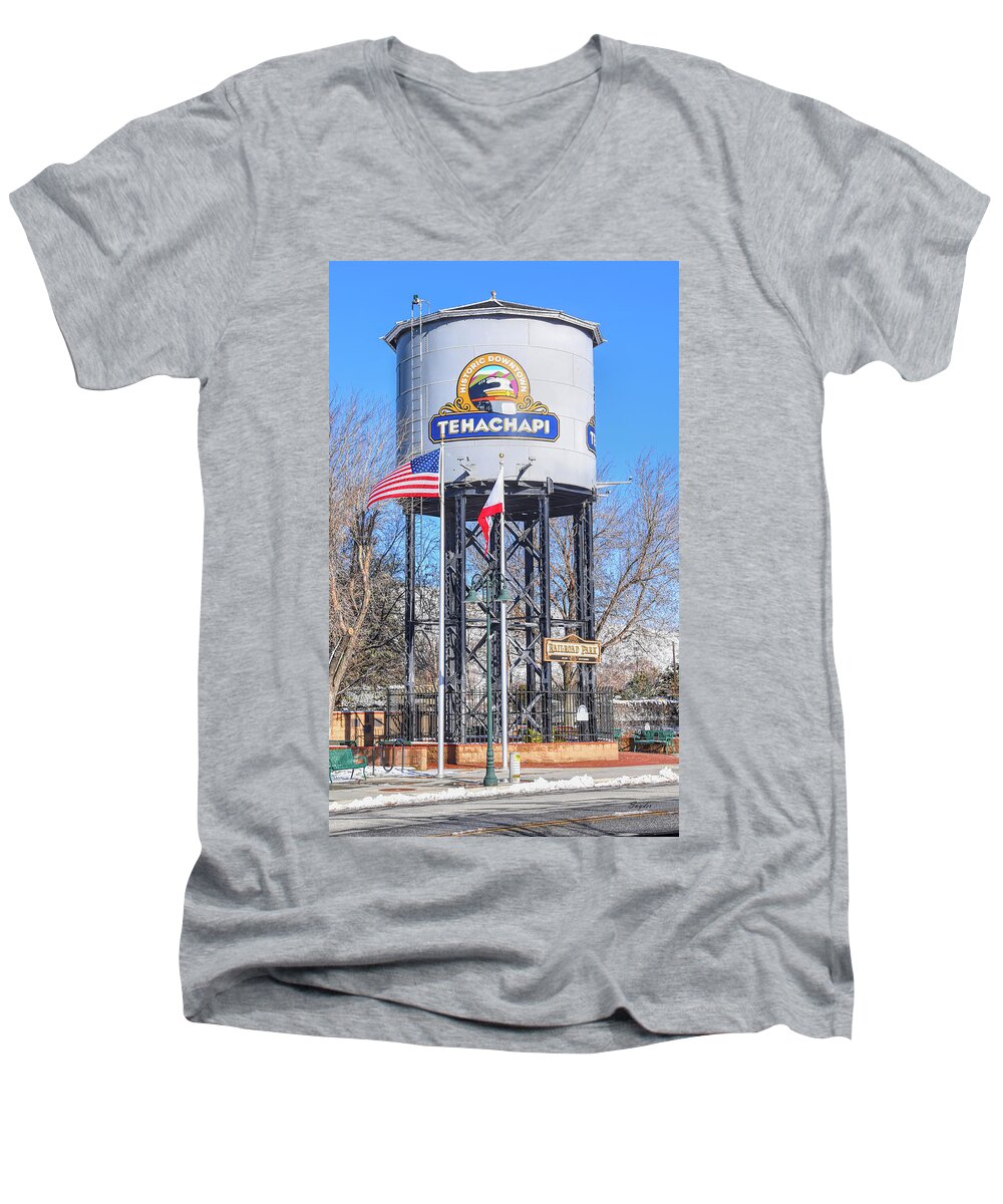Water Tower Men's V-Neck T-Shirt featuring the photograph Railroad Park Tehachapi California by Floyd Snyder
