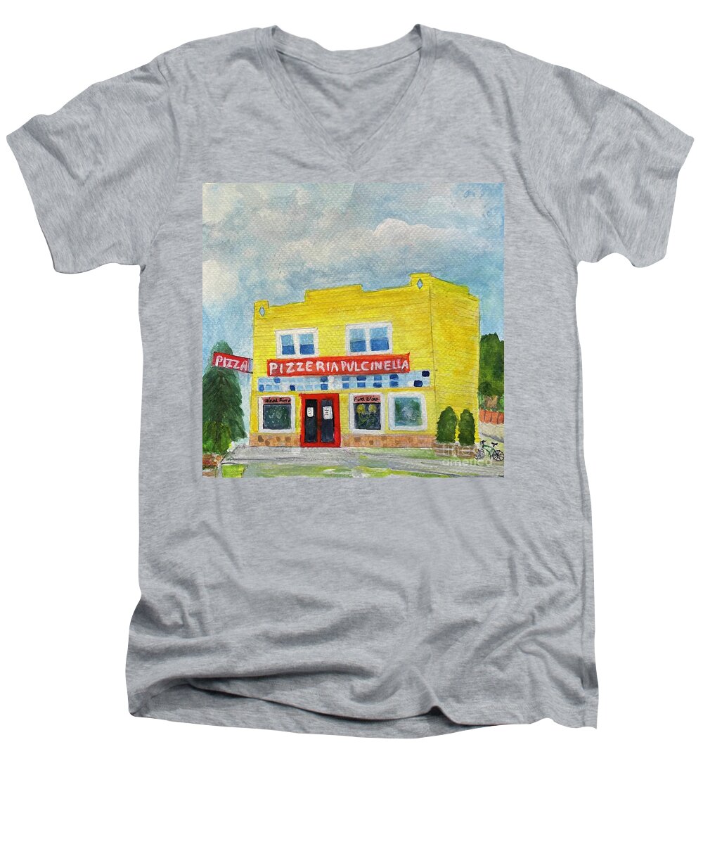Pizza Men's V-Neck T-Shirt featuring the painting Rainier Beach Seattle, Washington by Suzanne Lorenz