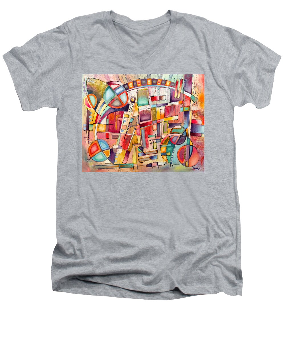 Abstract Men's V-Neck T-Shirt featuring the painting Rainmakers Circus by Jason Williamson