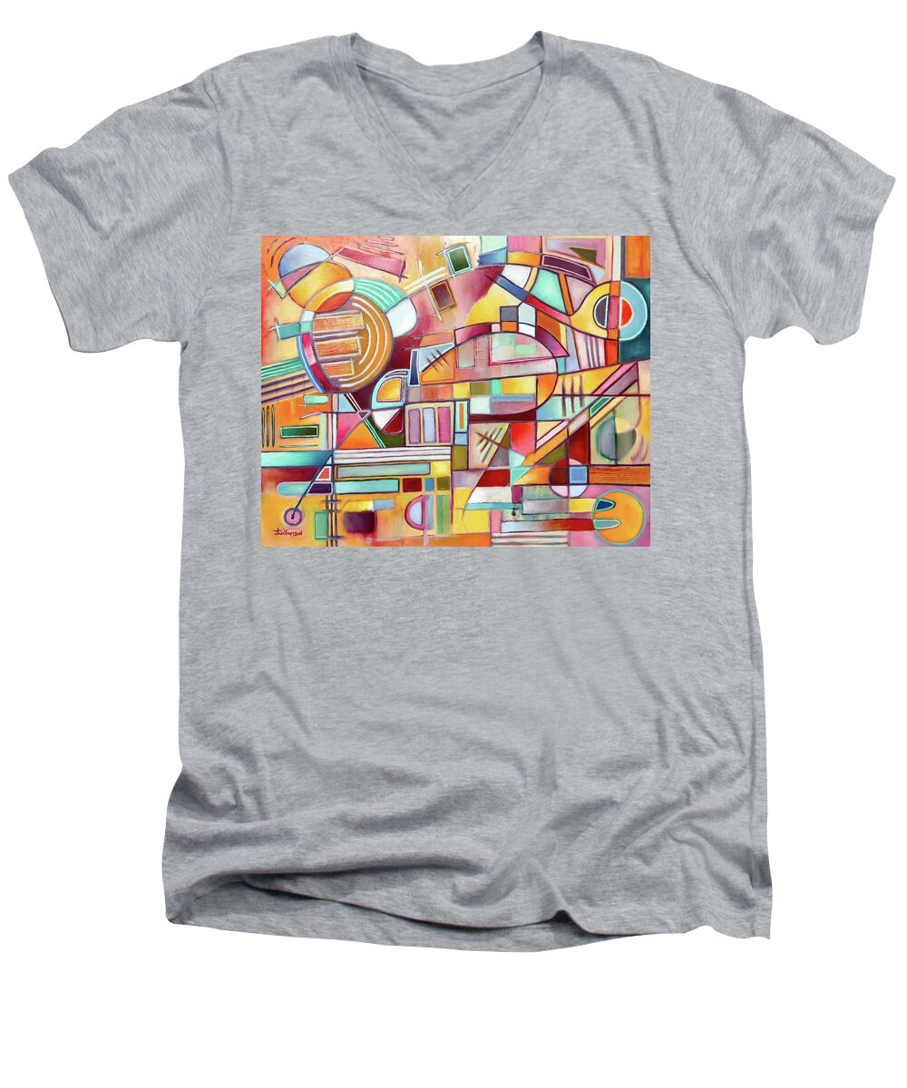 Abstract Painting Men's V-Neck T-Shirt featuring the painting Rainmakers Game by Jason Williamson