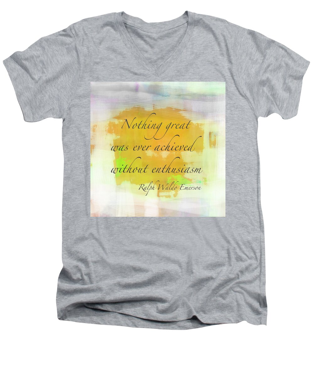 Emerson Men's V-Neck T-Shirt featuring the digital art Ralp Waldo Emerson Quote On Achievement by Ann Powell