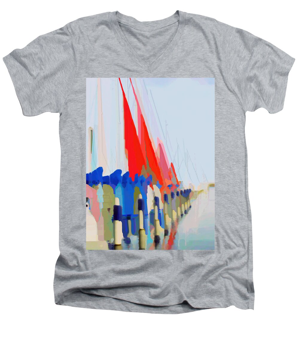 Sail Boats Men's V-Neck T-Shirt featuring the photograph Red Sails in the Sunset by Luc Van de Steeg