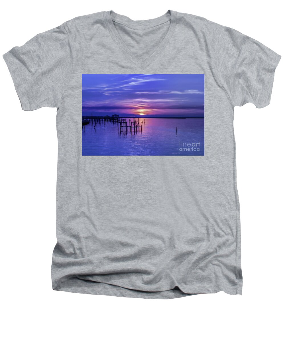 Sky Men's V-Neck T-Shirt featuring the photograph Rest Well World Purple Sunset by Roberta Byram