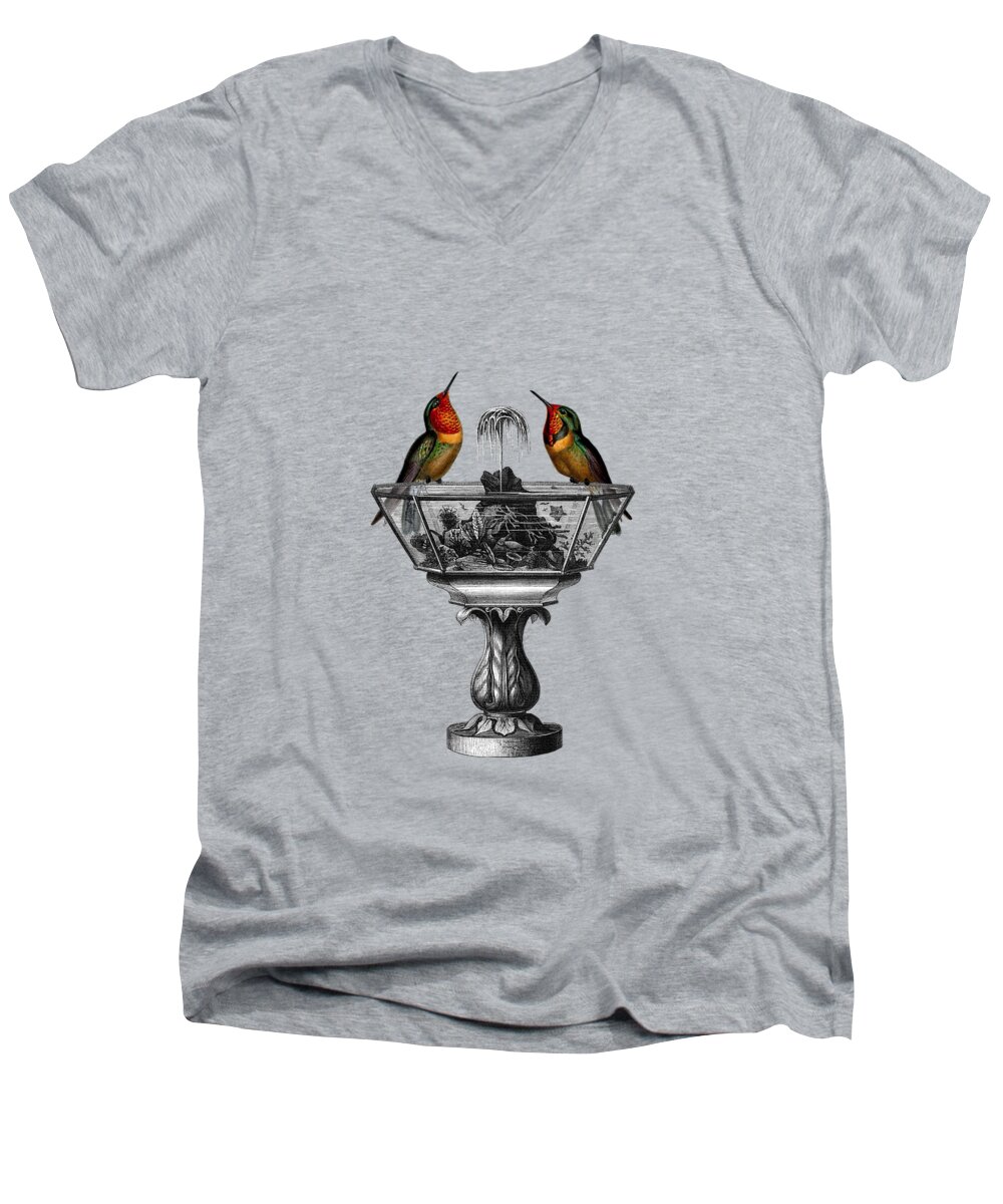 Hummingbird Men's V-Neck T-Shirt featuring the mixed media Resting hummingbirds by Madame Memento