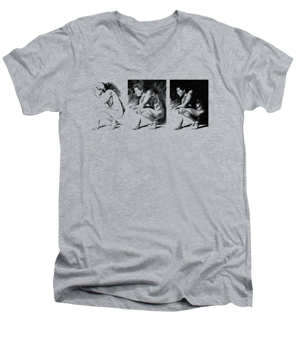 Figurative Men's V-Neck T-Shirt featuring the drawing Resting by Paul Davenport