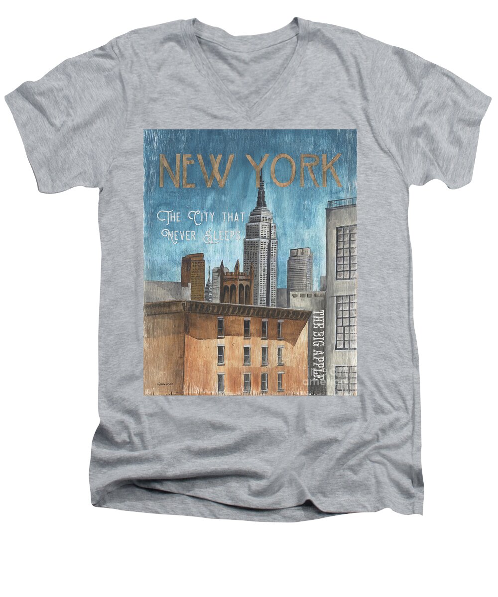 Travel Poster Men's V-Neck T-Shirt featuring the painting Retro Travel Poster New York by Debbie DeWitt