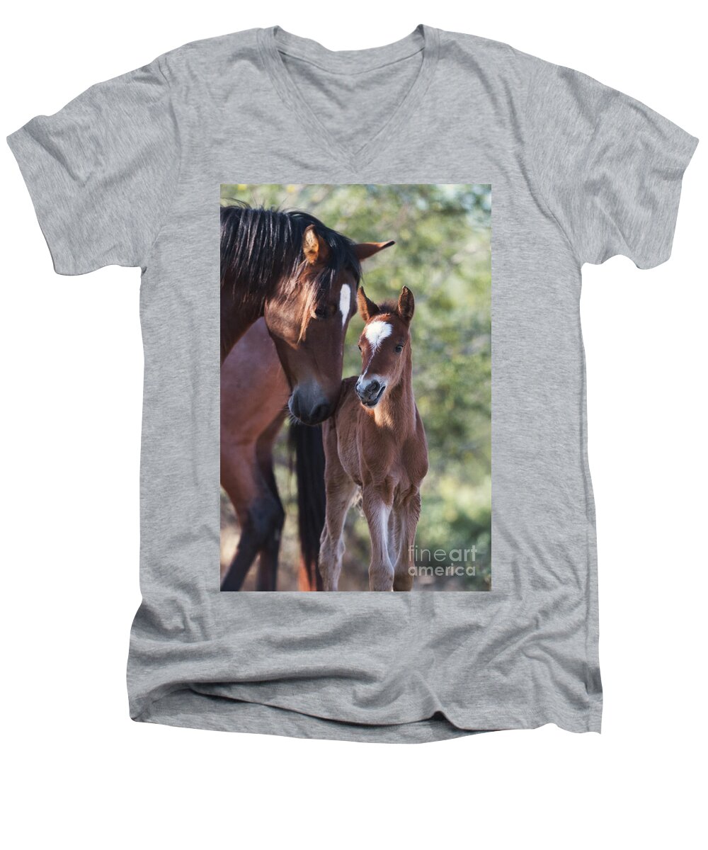 Foal Men's V-Neck T-Shirt featuring the photograph Reunited by Shannon Hastings