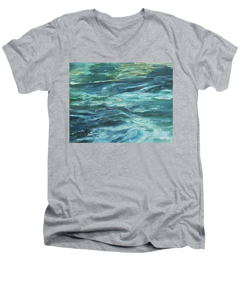 Abstract Men's V-Neck T-Shirt featuring the painting Rhythm Of The Sea by Jane See