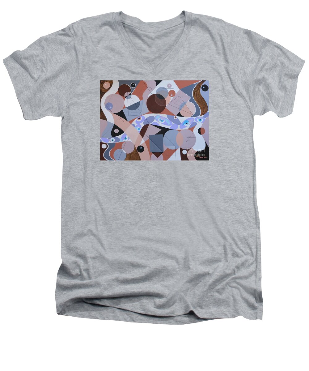 Art With Eyes Men's V-Neck T-Shirt featuring the painting Figuring the Equation by Jean Clarke