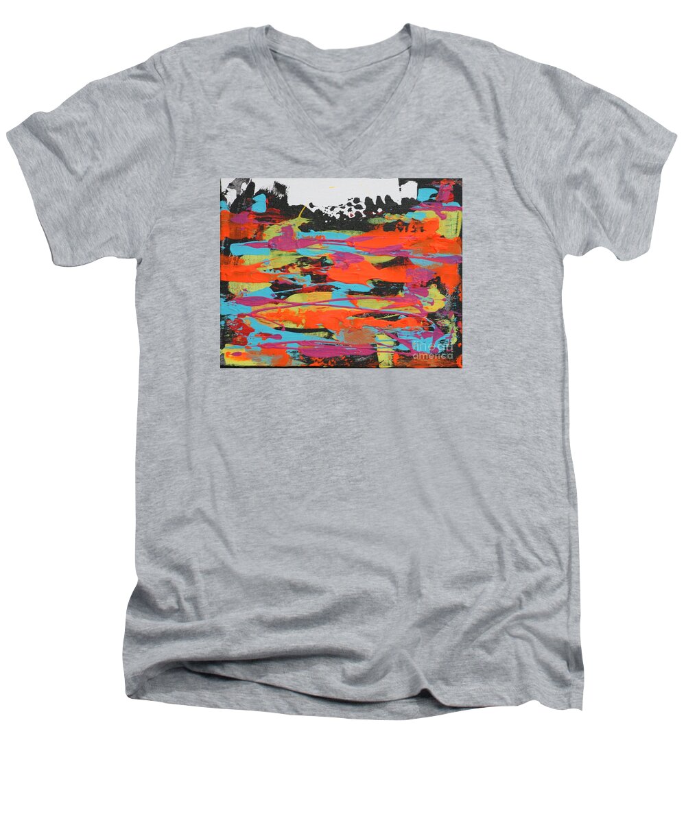 Fiery Colors Men's V-Neck T-Shirt featuring the painting River of Fire by Jean Clarke
