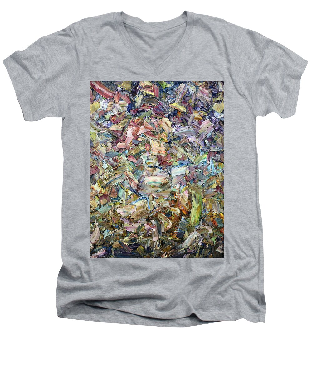 Abstract Men's V-Neck T-Shirt featuring the painting Roadside Fragmentation by James W Johnson