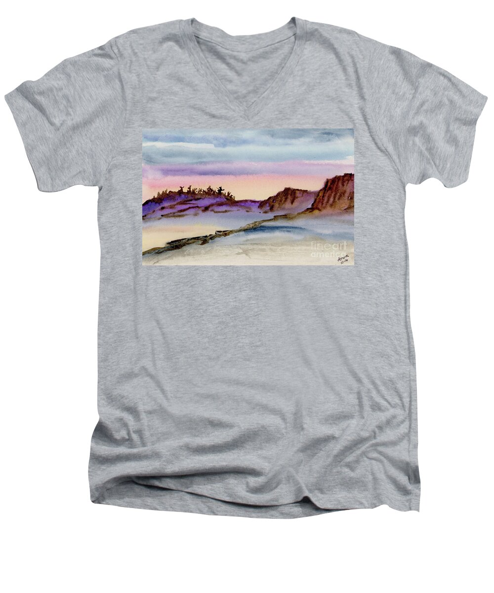  Men's V-Neck T-Shirt featuring the painting Rocky Passage by AnnMarie Parson-McNamara