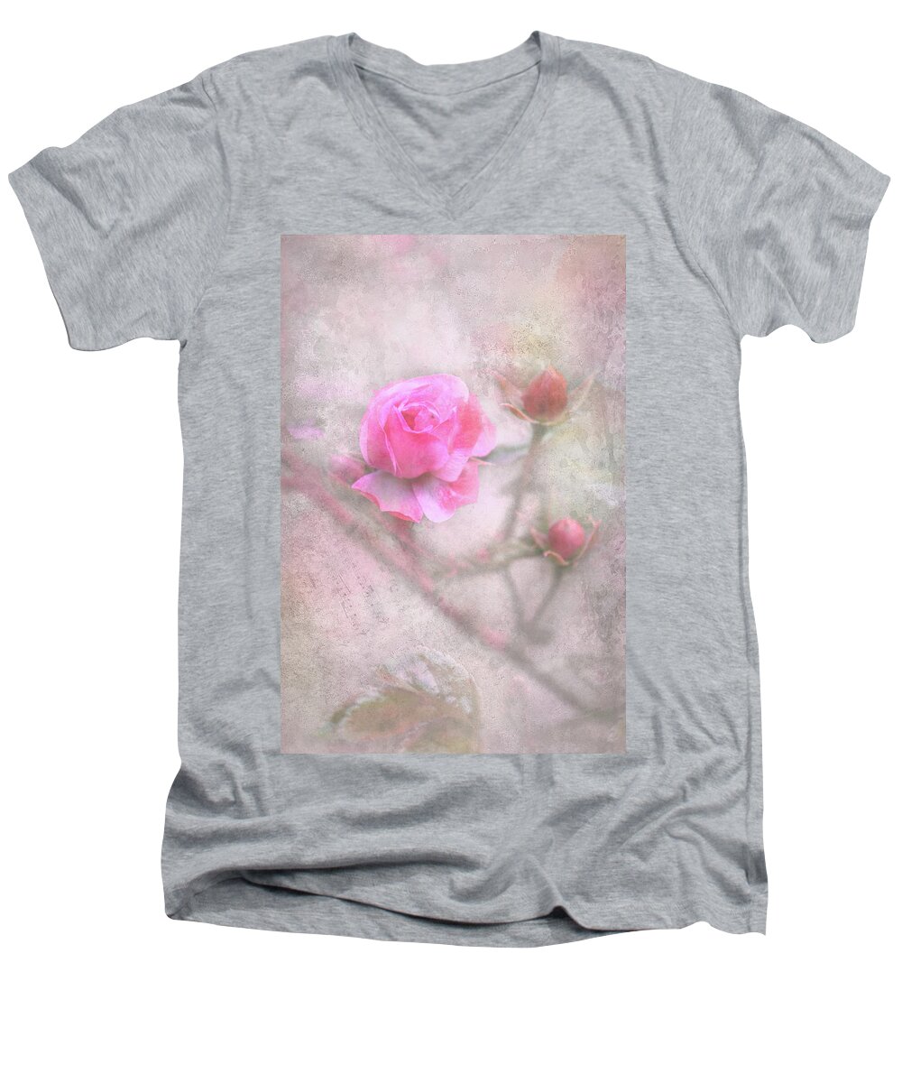 Abstract Men's V-Neck T-Shirt featuring the photograph Roses in abstract by Sue Leonard