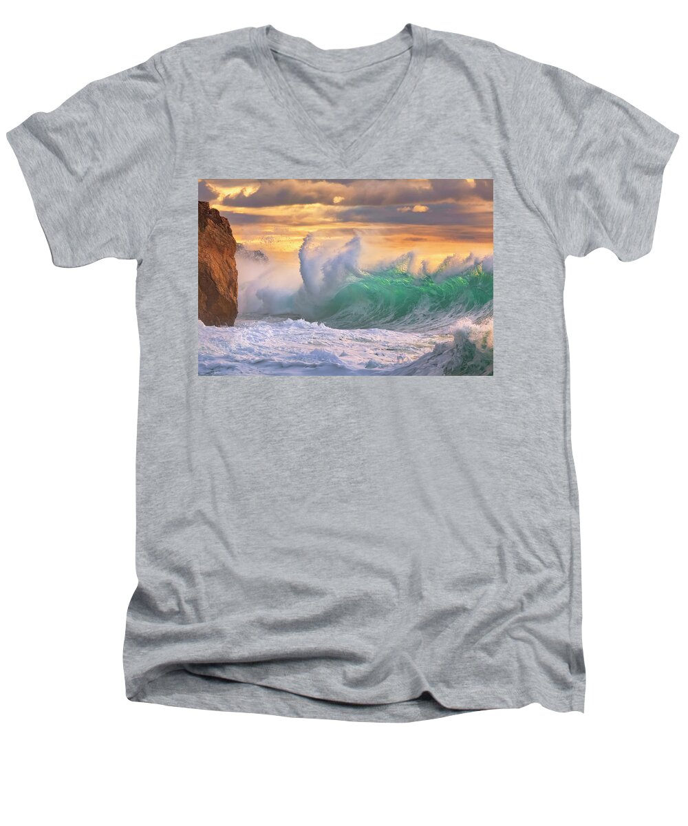 Rough Sea Men's V-Neck T-Shirt featuring the photograph Rough sea 10 Dramatic seascape by Giovanni Allievi