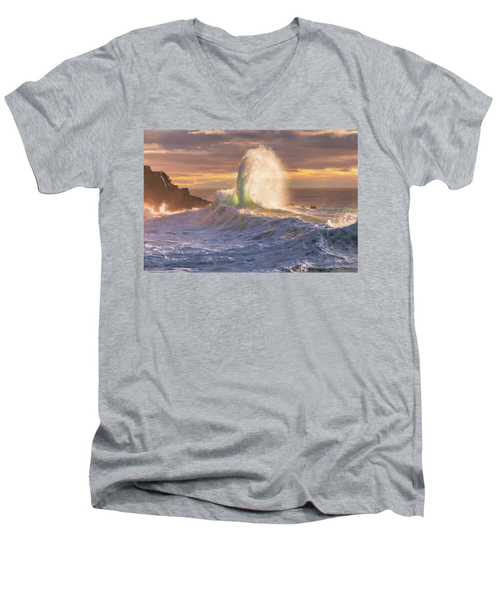 Dramatic Seascape Men's V-Neck T-Shirt featuring the photograph Rough sea 21 Seaside wall decor by Giovanni Allievi