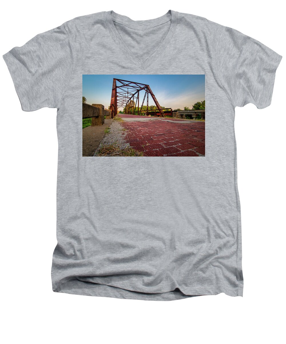 Travel Men's V-Neck T-Shirt featuring the photograph Route 66 Rock Creek Bridge by Andy Crawford