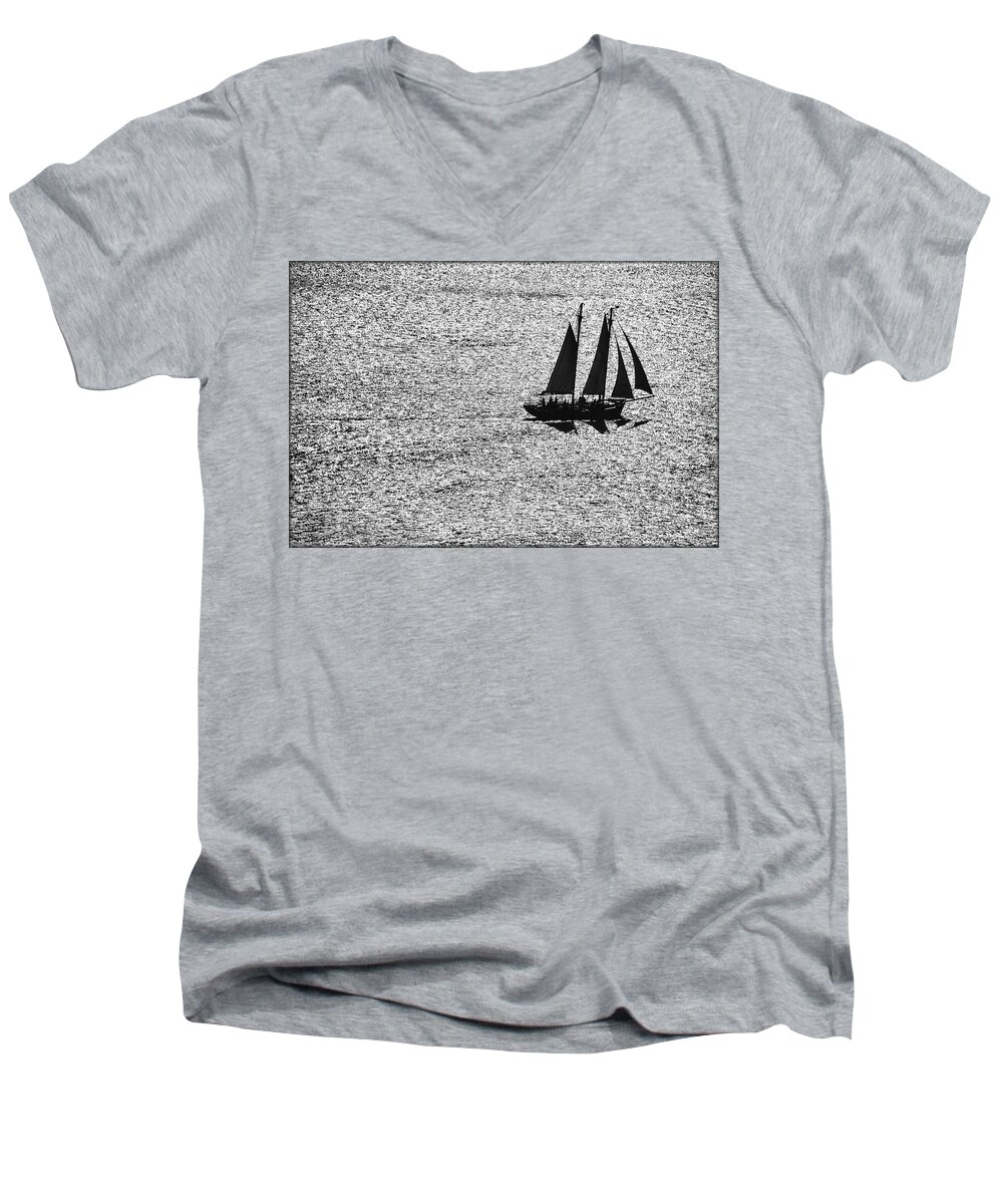 Sailboat Men's V-Neck T-Shirt featuring the photograph Sailing Silhouette by Erika Fawcett