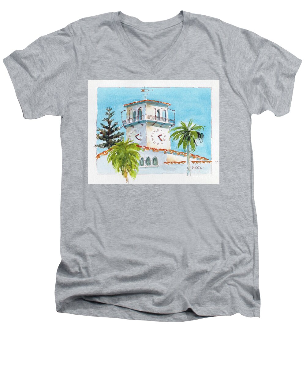 Impressionism Men's V-Neck T-Shirt featuring the painting Santa Barbara County Courthouse by Pat Katz