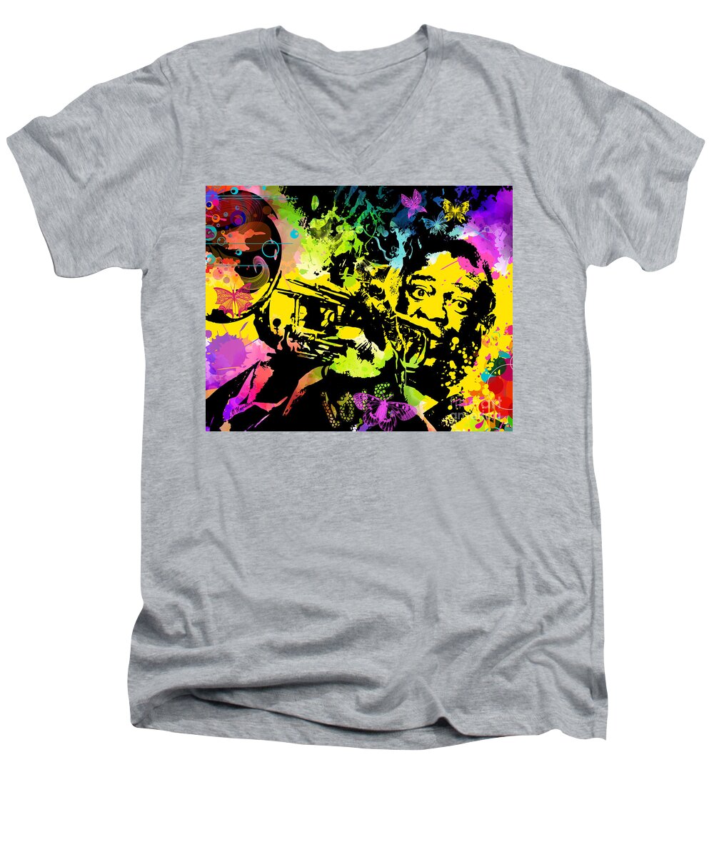 Satchmo Men's V-Neck T-Shirt featuring the digital art Satchmo Louis Armstrong by Olga Hamilton