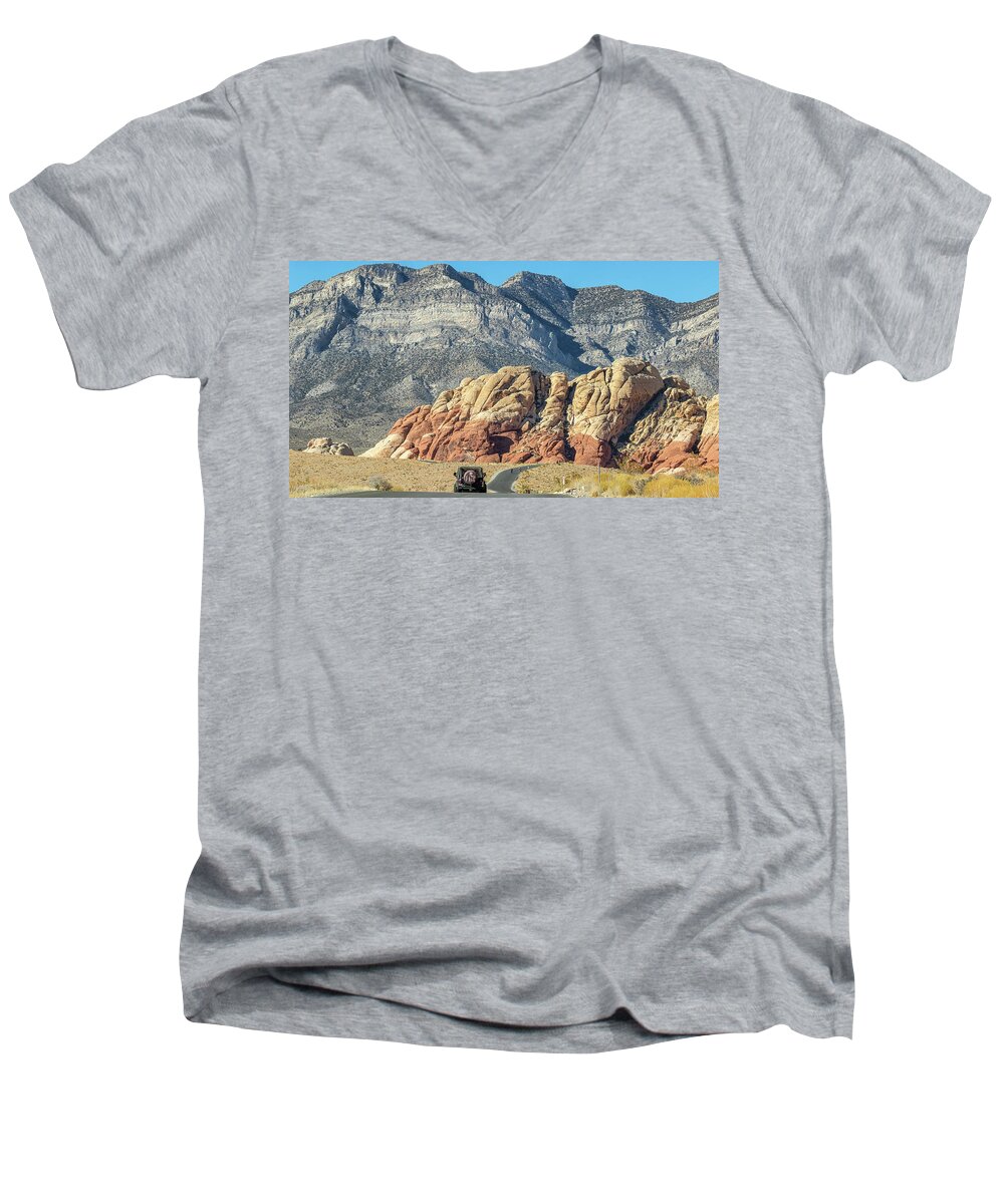  Men's V-Neck T-Shirt featuring the photograph Scenic Drive Red Rock Canyon by Michael W Rogers