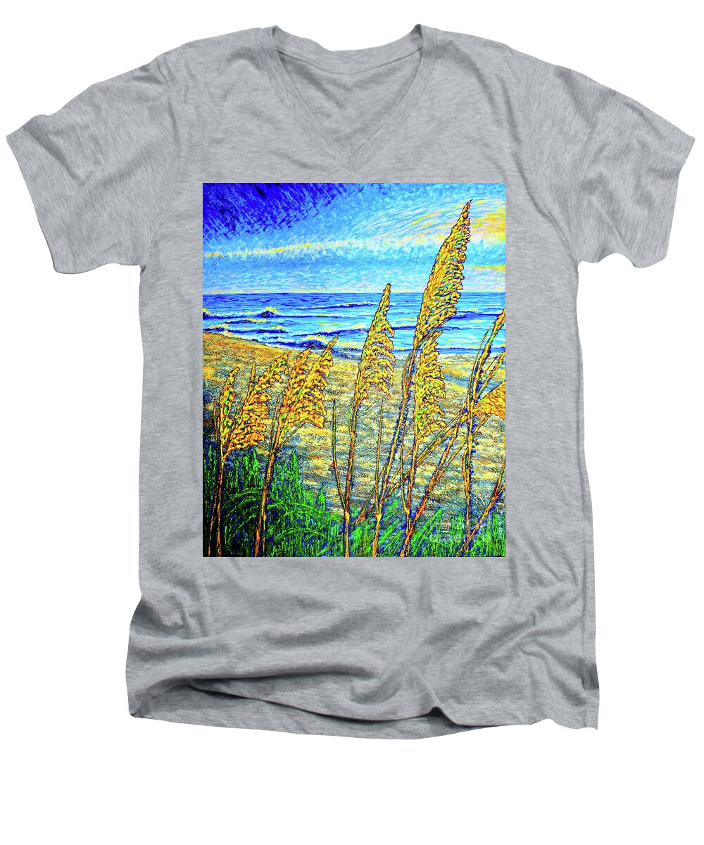 Sea Men's V-Neck T-Shirt featuring the painting Sea Oat,dual #1 by Viktor Lazarev