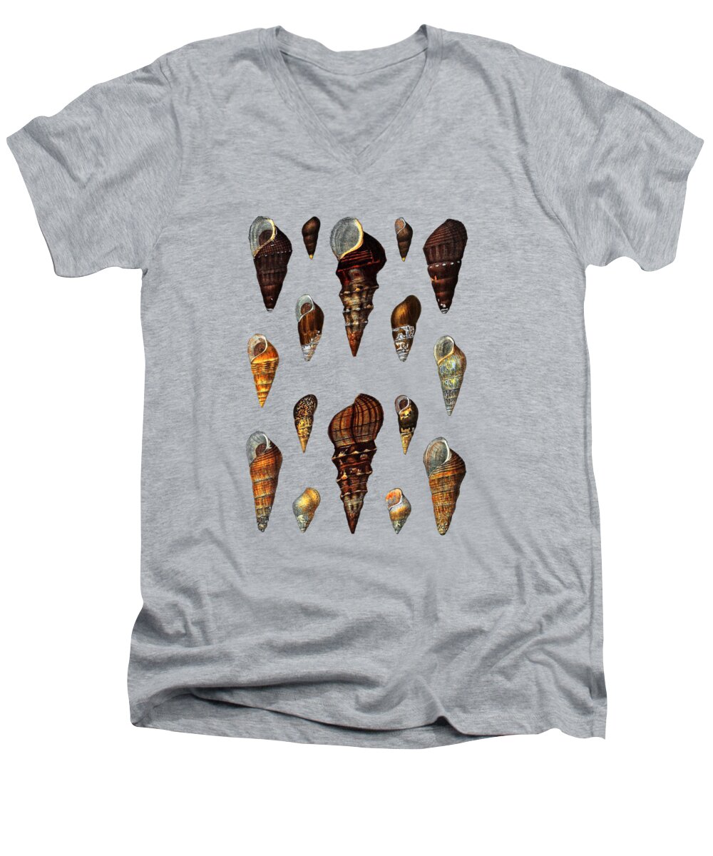 Sea Shells Men's V-Neck T-Shirt featuring the digital art Seashell Chart by Madame Memento