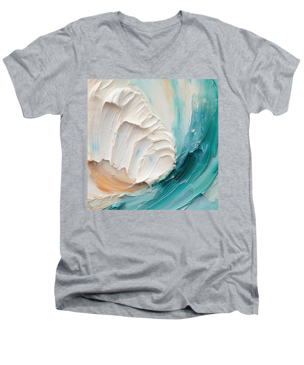 Seashell Men's V-Neck T-Shirt featuring the painting Seashell Whisper - Beach Painting Art by Lourry Legarde