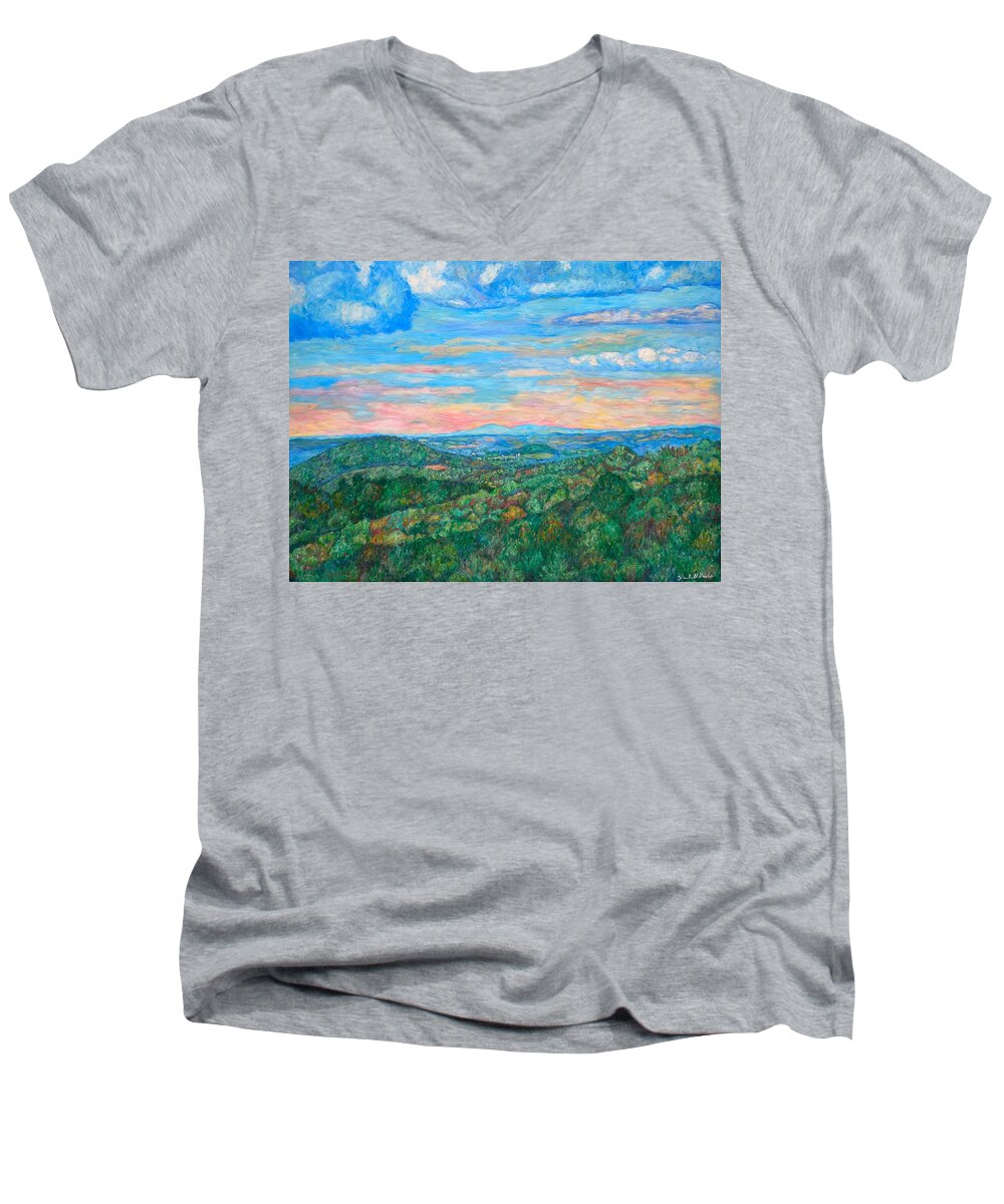 Landscape Men's V-Neck T-Shirt featuring the painting Shadows on a Ridge Near Rocky Knob by Kendall Kessler