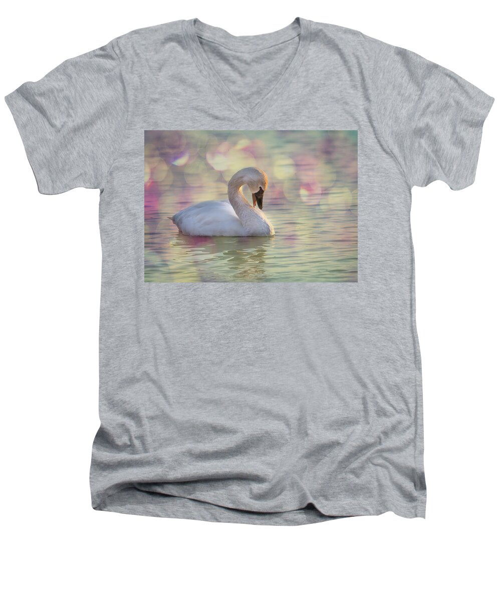 Bashful Men's V-Neck T-Shirt featuring the photograph Shy Swan by Patti Deters