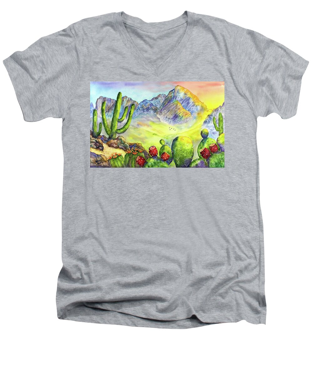 Desert Men's V-Neck T-Shirt featuring the painting Soaring High Soaring Free by Bill Searle