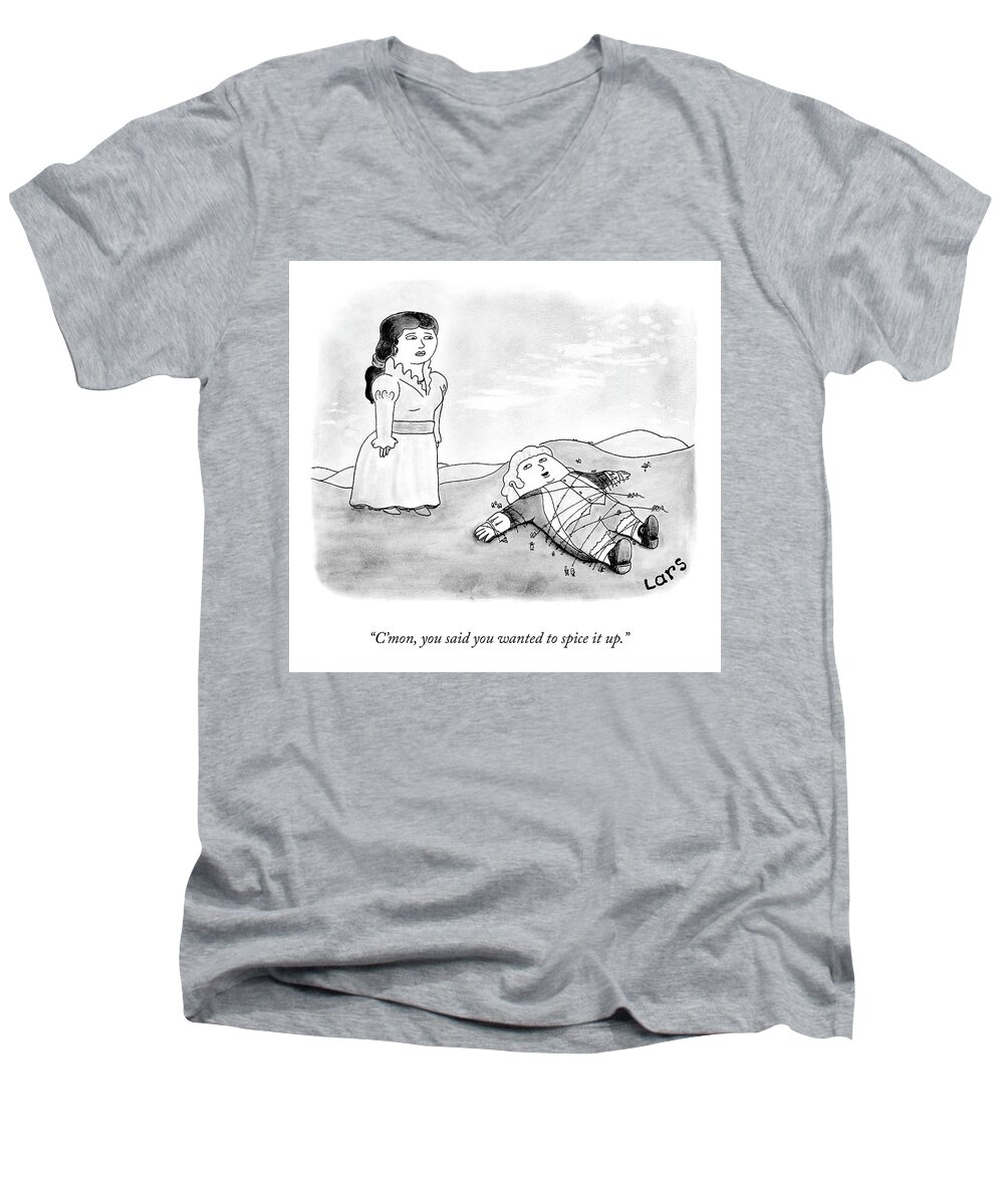 “c’mon Men's V-Neck T-Shirt featuring the drawing Spice It Up by Lars Kenseth