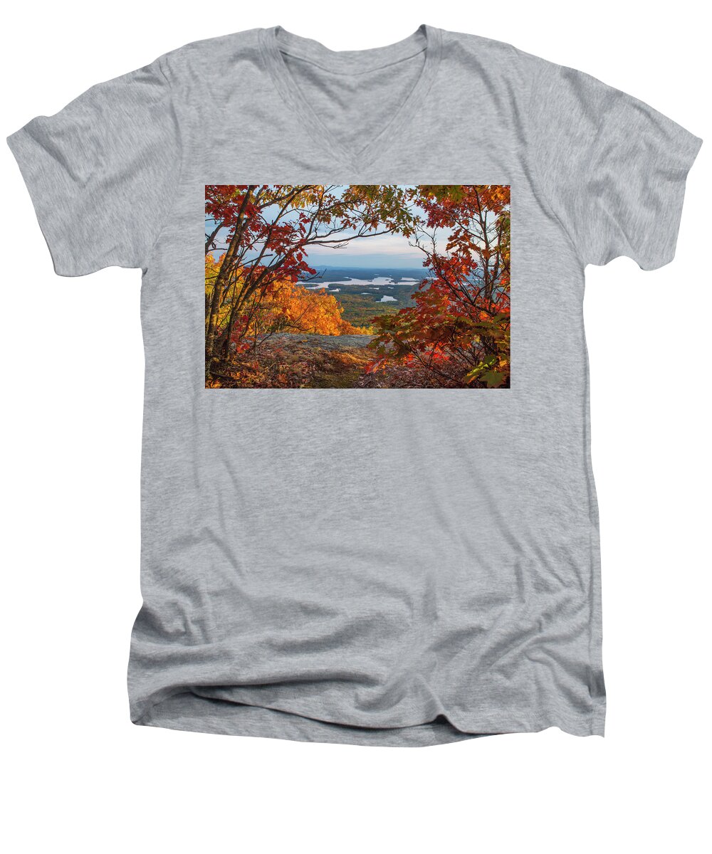 Lakes Men's V-Neck T-Shirt featuring the photograph Squam Lake Autumn Views by White Mountain Images