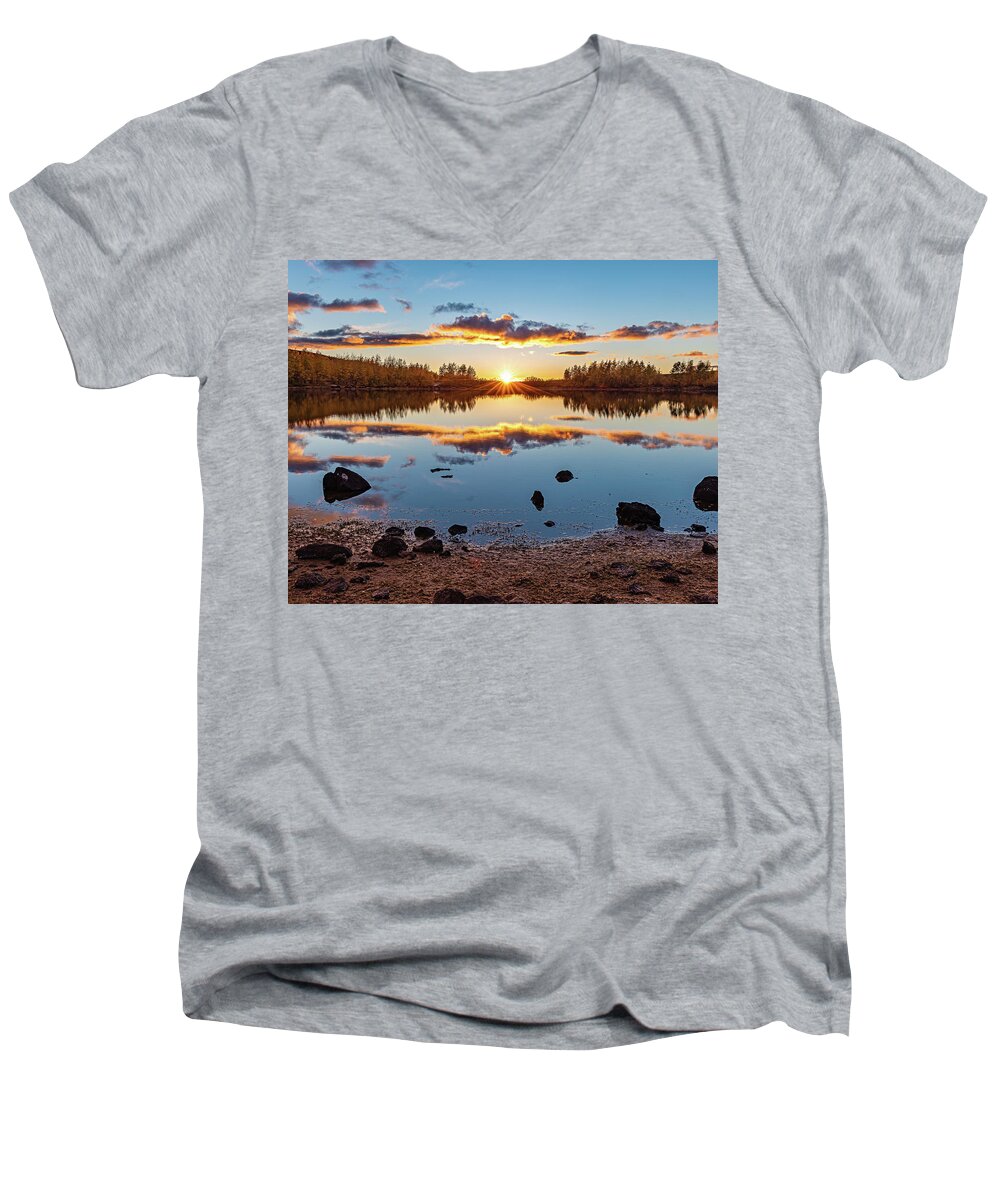 Fall Colors Men's V-Neck T-Shirt featuring the photograph Steen Mountain sunset. by Ulrich Burkhalter