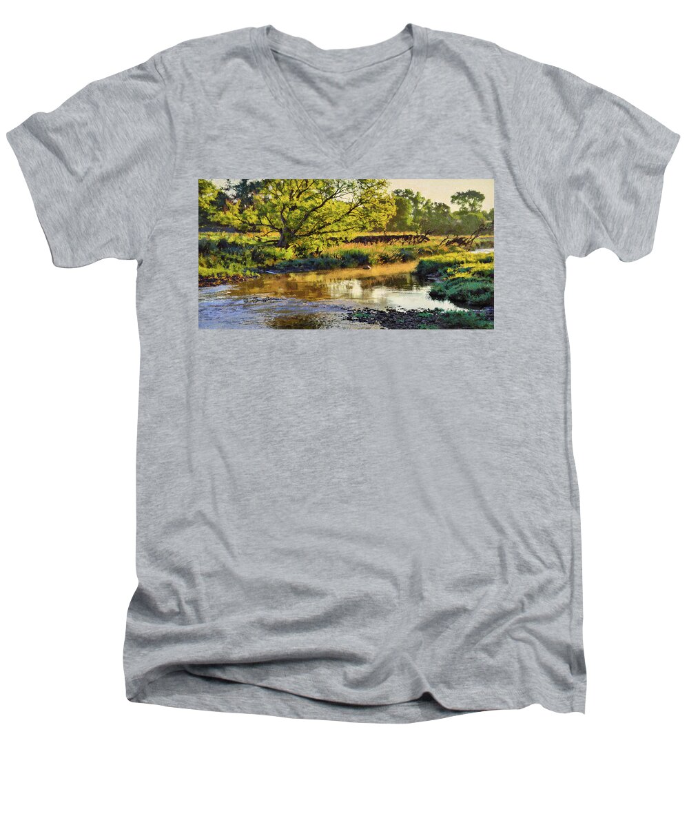 Iphone Case Use Men's V-Neck T-Shirt featuring the pastel Summer's Stream Dawn - for iphone by Bruce Morrison