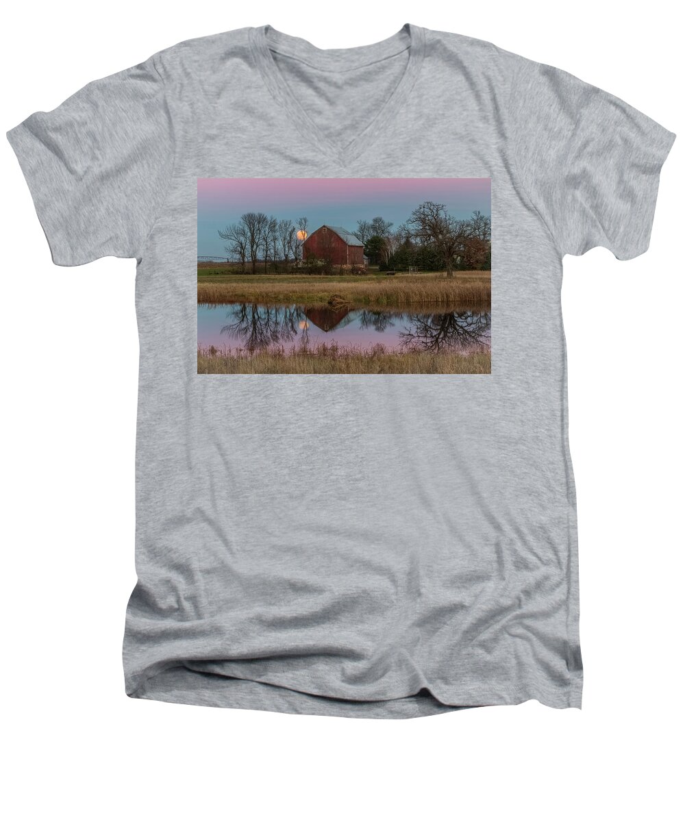Moon Men's V-Neck T-Shirt featuring the photograph Super Moon and Barn Series #1 by Patti Deters