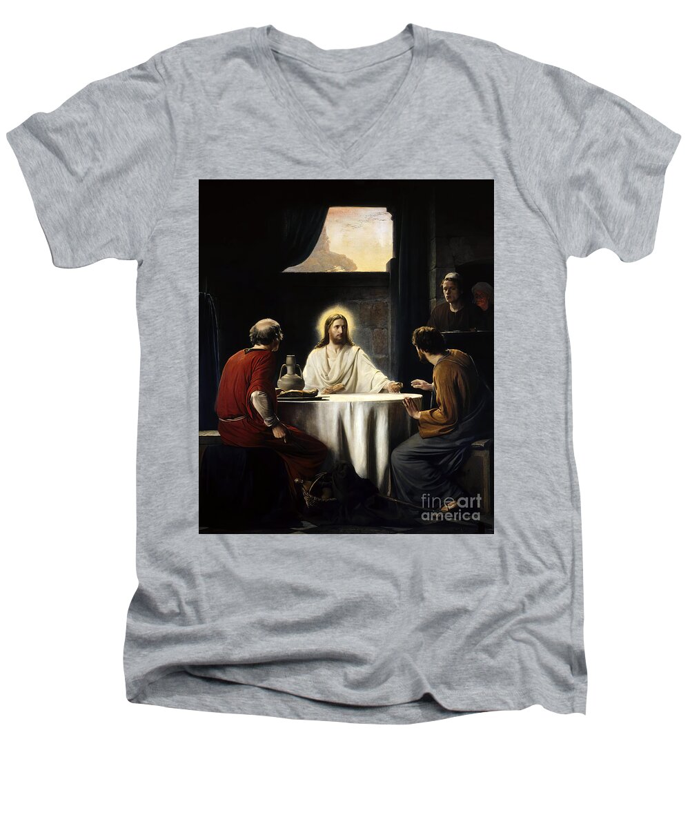 Supper At Emaus Men's V-Neck T-Shirt featuring the photograph Supper at Emaus Supper at Emaus by Carl Heinrich Bloch by Carlos Diaz