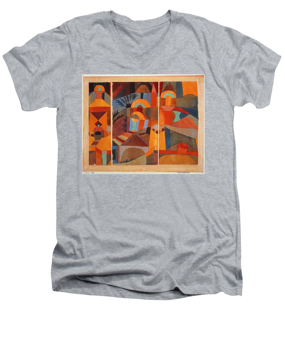 Paul Klee Men's V-Neck T-Shirt featuring the painting Temple Gardens by Paul Klee