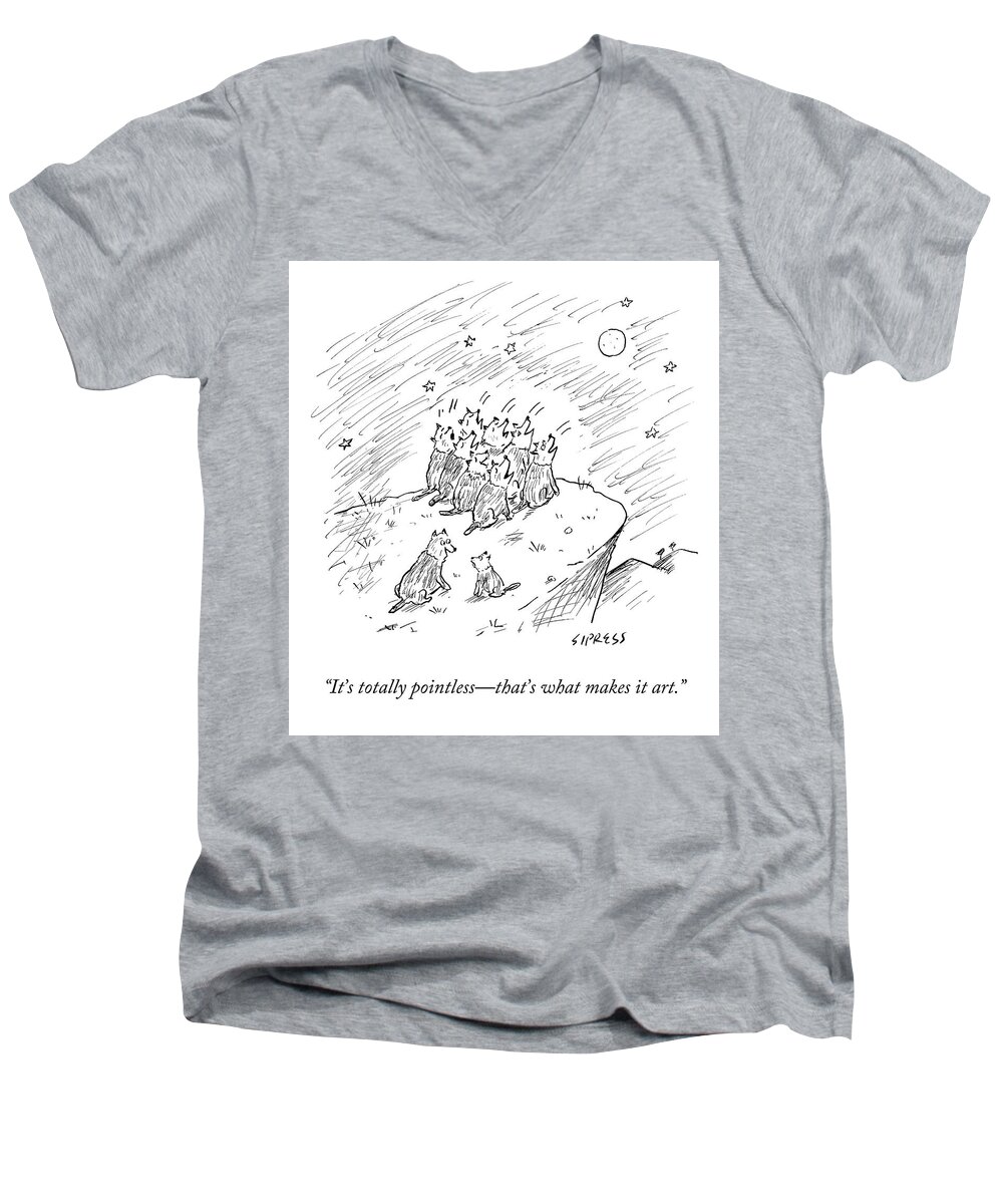 It's Totally Pointless—that's What Makes It Art. Men's V-Neck T-Shirt featuring the drawing That's What Makes it Art by David Sipress