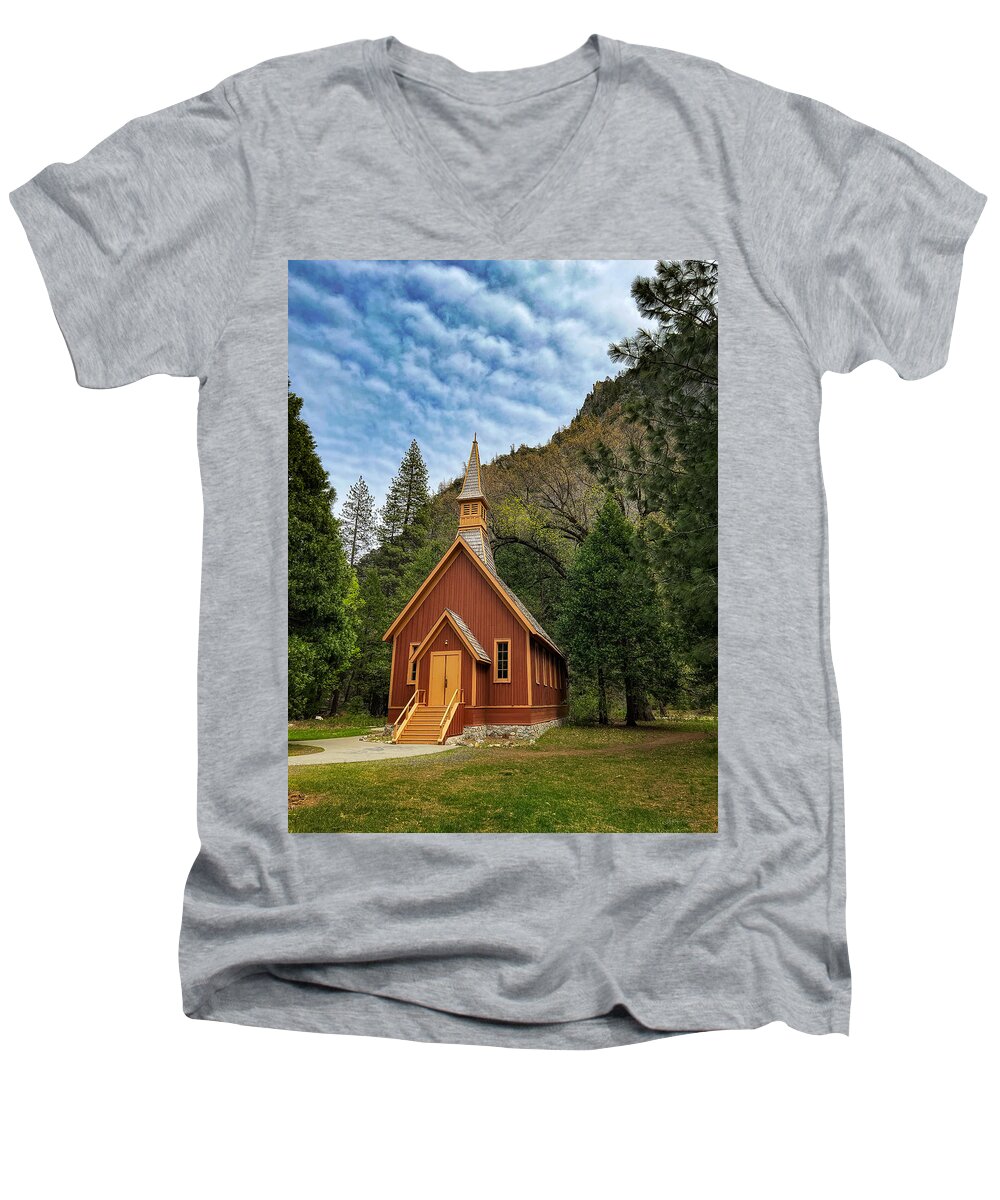 Photograph Men's V-Neck T-Shirt featuring the photograph The Church at Yosemite Valley by John A Rodriguez