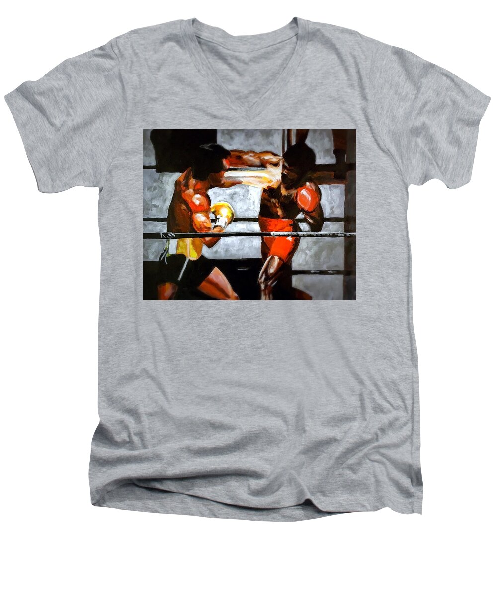 Rocky Men's V-Neck T-Shirt featuring the painting The Favor by Joel Tesch