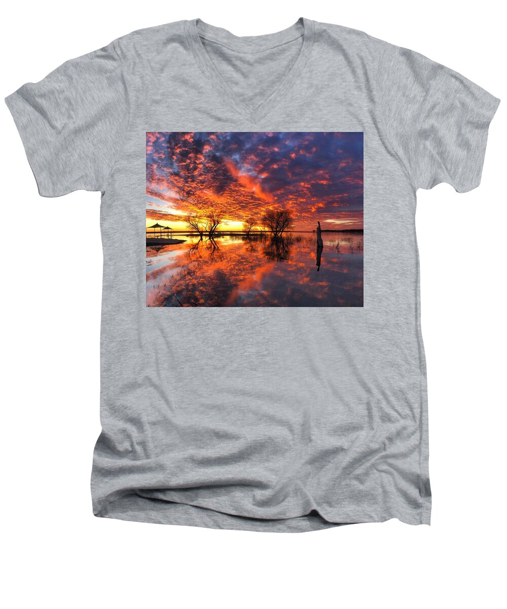 Nature Men's V-Neck T-Shirt featuring the photograph The Golden Sunset by Doris Aguirre