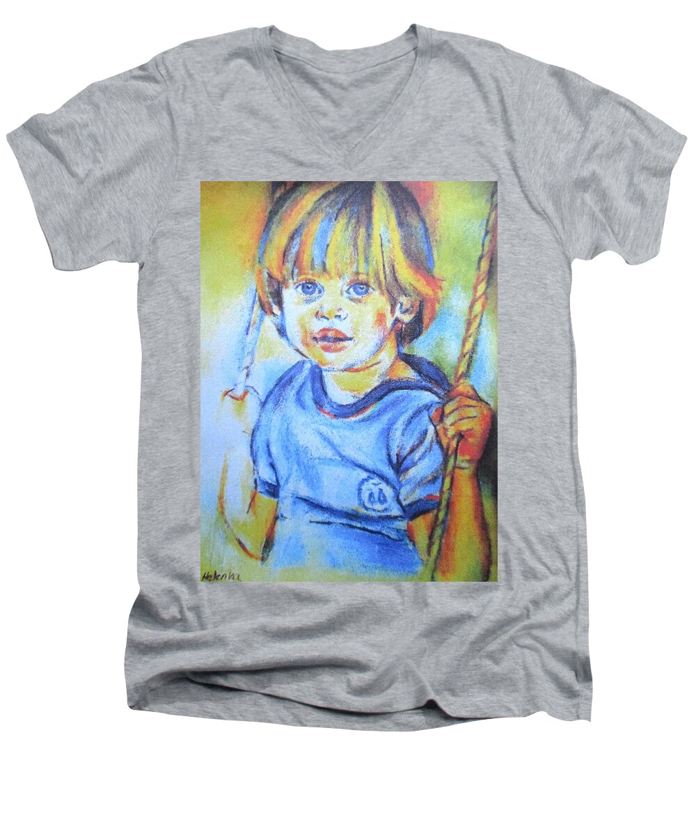 Child Men's V-Neck T-Shirt featuring the drawing The hammock by Helena Wierzbicki