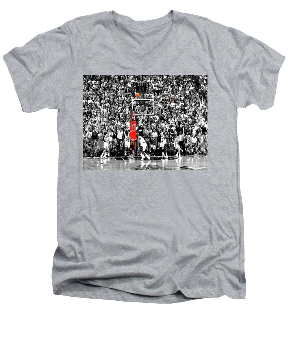 Michael Jordan Men's V-Neck T-Shirt featuring the photograph The Last Shot 23m by Brian Reaves