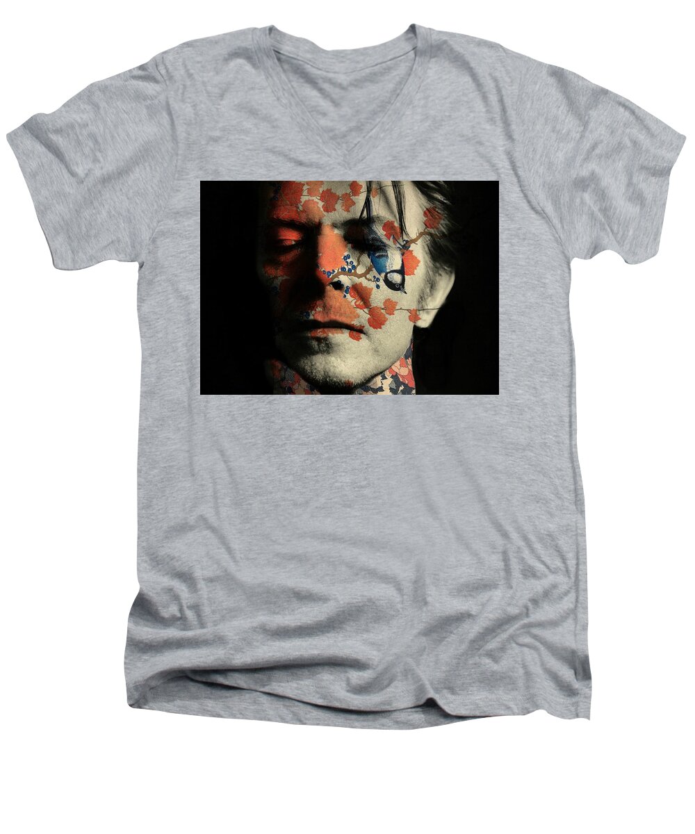 David Bowie Men's V-Neck T-Shirt featuring the mixed media The Man Who Sold The World by Paul Lovering