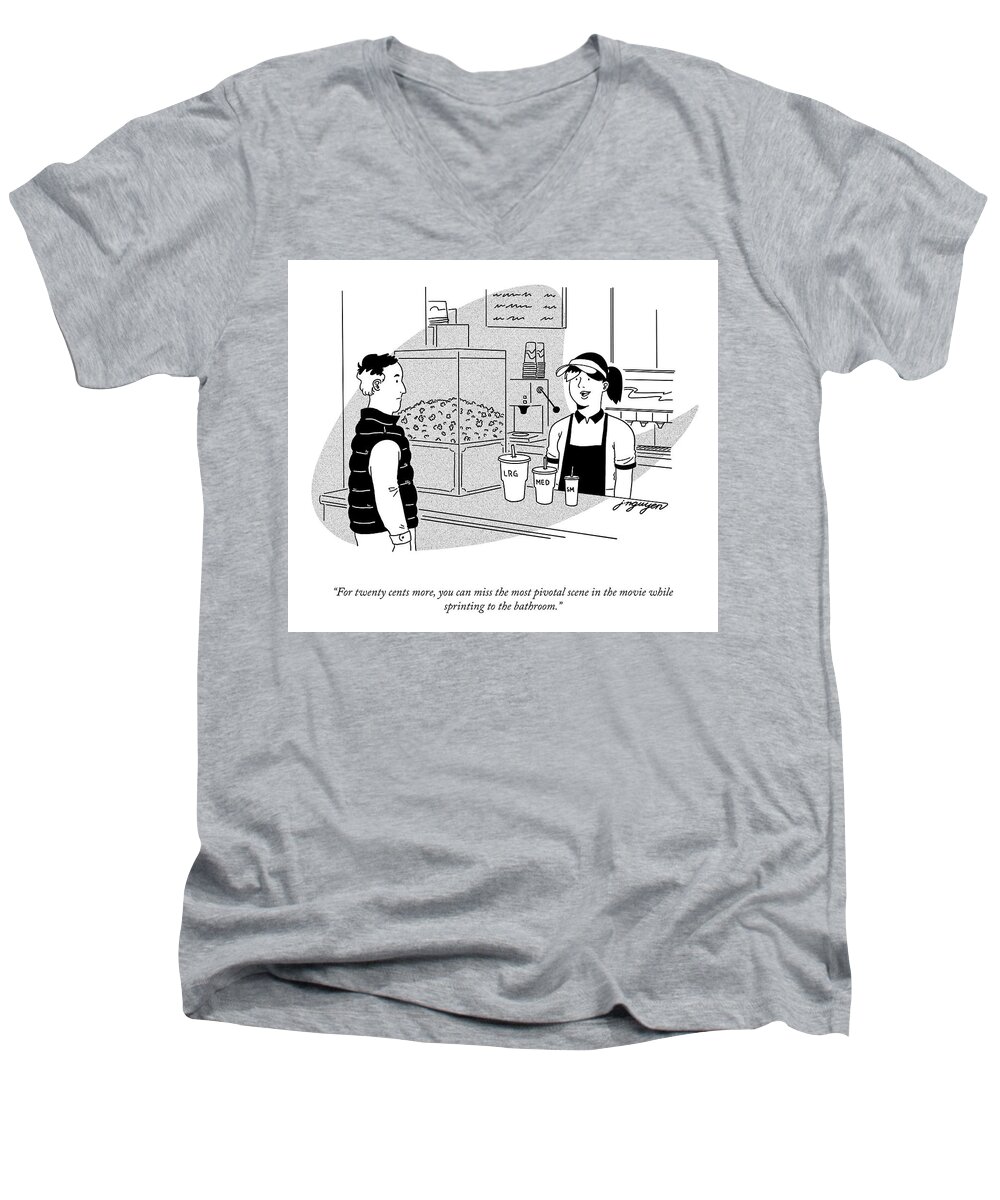 for Twenty Cents More Men's V-Neck T-Shirt featuring the drawing The Most Pivotal Scene by Jeremy Nguyen